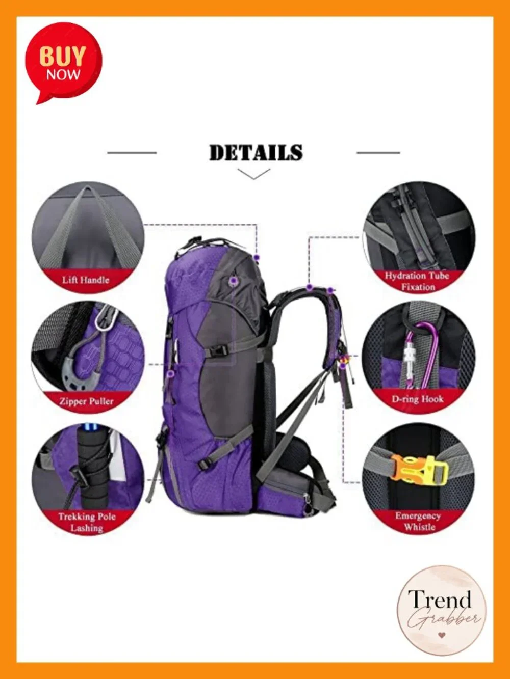 60L Waterproof Hiking Backpack with Rain Cover, Large Camping Daypack